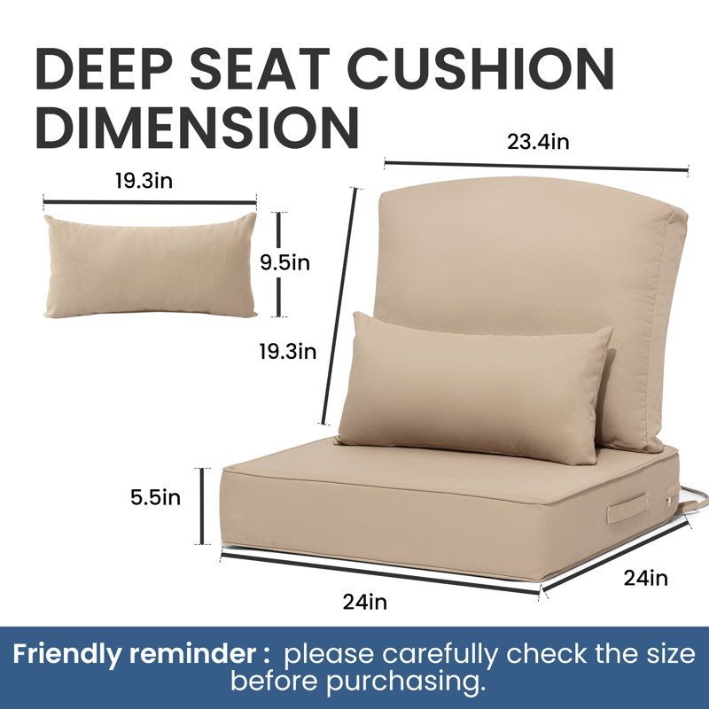 24'' W X 24'' D X 5.5'' H Outdoor Seat/Back Cushion Set with Pillow, 2, Beige