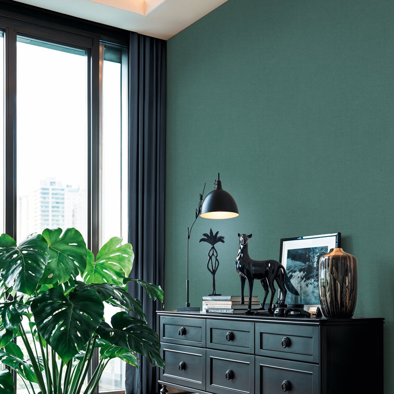 Havana 2 Collection Textured Plain Wallpaper Roll, Green