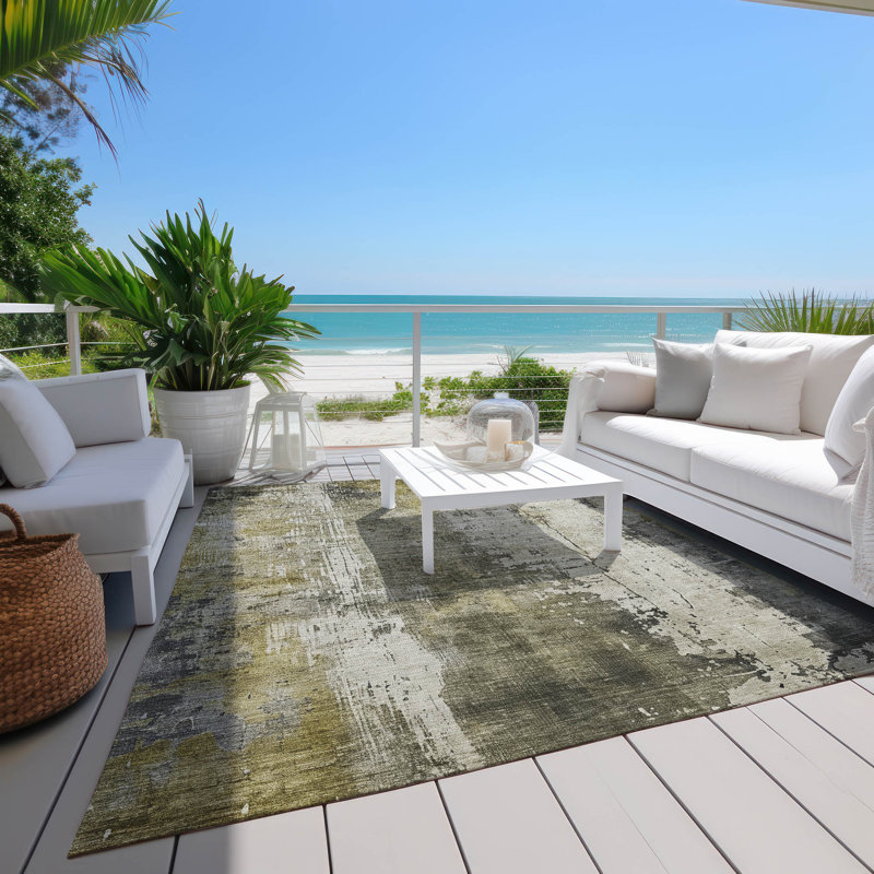 Machine Washable Indoor/Outdoor Claudian ACN1649 Pewter Rug, Rectangle 8' x 10'