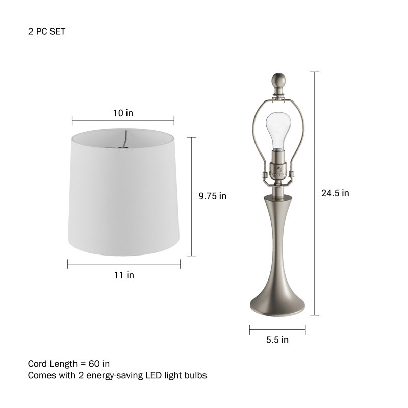 Ensemble de 2 lampes de chevet 25 po House of Hampton, Argent, Ivoire