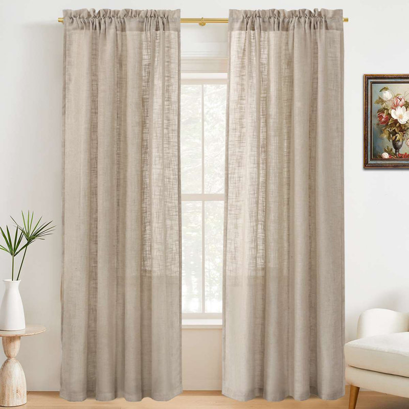 Linen Curtains Natural Linen Blended Curtains for Living Room Burlap Linen Textured Curtains Light Filtering Rod Pocket Curtains Bedroom Curtains 2 Panel Sets