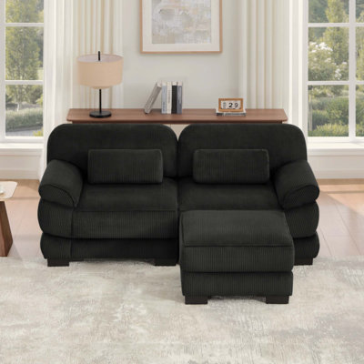 Canapé d'angle modulaire Cloud Couch 194 cm (76,4 pouces), canapé 2 places avec pouf, coussins d'assise épais et confortables, tissu velours côtelé respirant, pour salon, chambre ou appartement