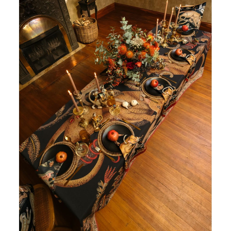 Monkey Tales Tablecloth - Linen, 94" L, Night