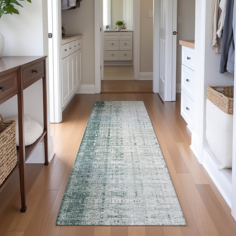 Premium Machine Washable Mayfield AMF2240 Striped Rug, 2'3" x 7'6" Runner, Teal