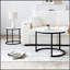 Ensemble de 2 tables basses gigognes avec motif en marbre, plateau blanc et gris, cadre noir, parfait pour les espaces de vie modernes