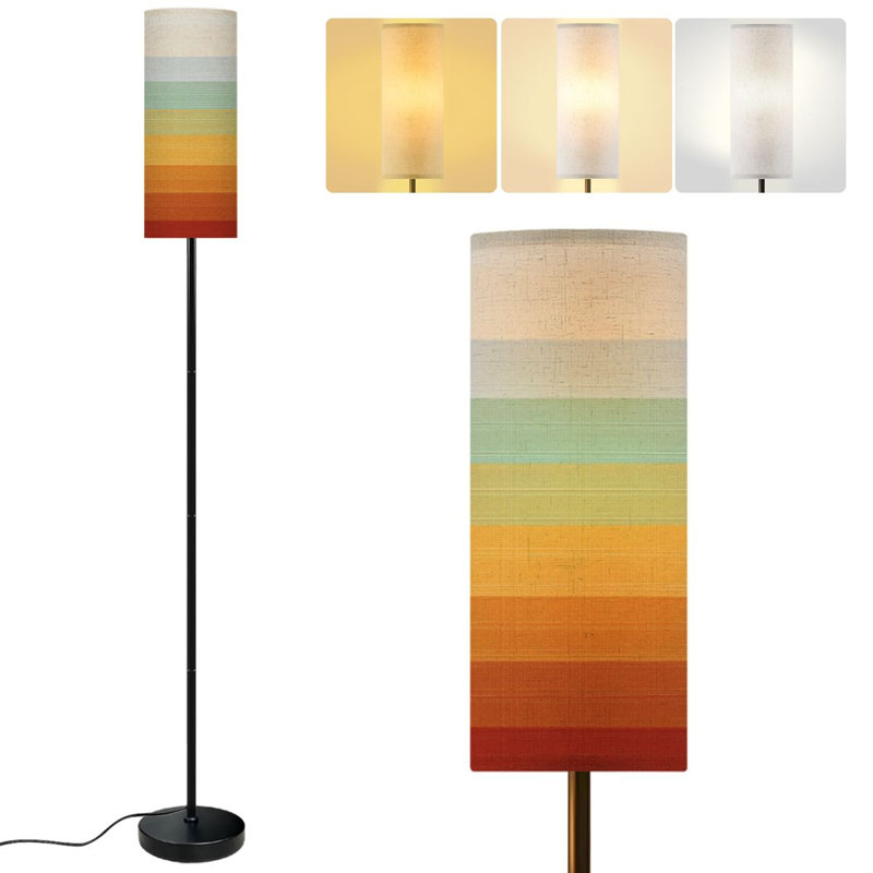  68.5" Standing Floor Lamp Abstract Gradient Stripes Warm Cool Dimmable Metal Pole Lamp with Linen Lampshade LED Bulb Included