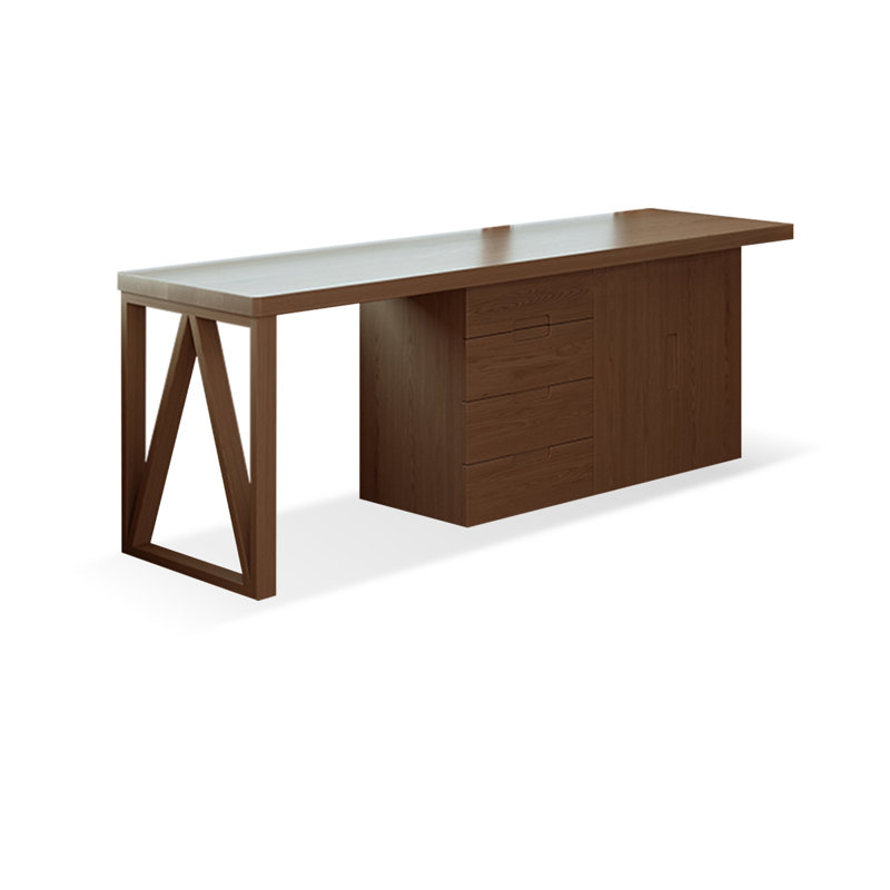 Brown Rectangular Solid Wood with 4 drawers desk, 29.53" H x 70.87" W x 23.62" D
