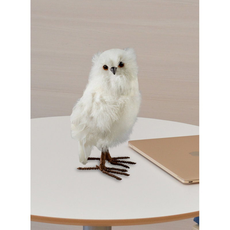 Hibou artificiel à plumes, H 10 po x l 10 po x P 10 po