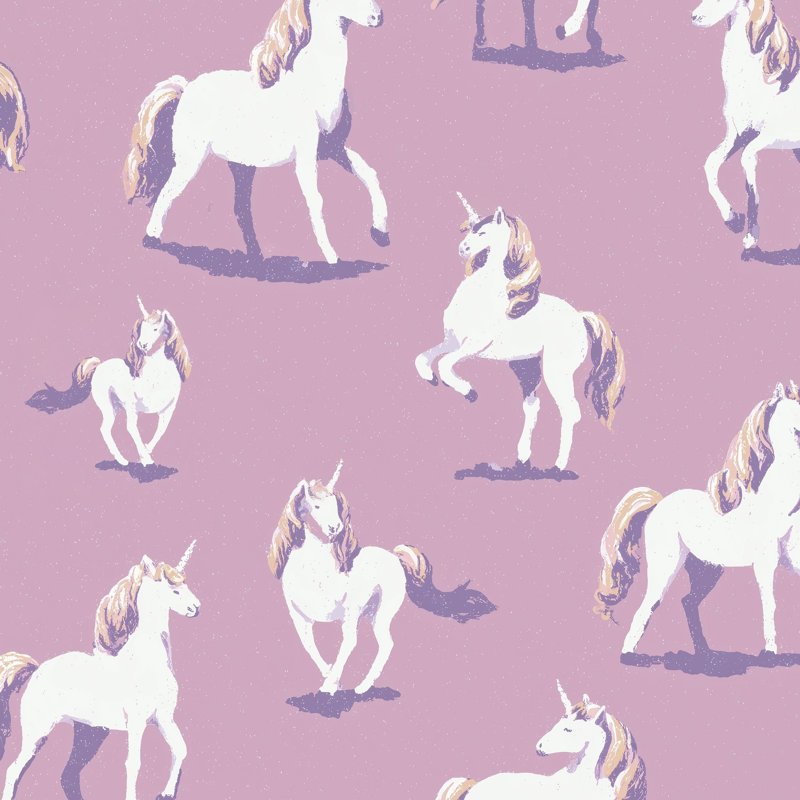 Murale mauve amovible à motif de licorne, Non tissé, non collé