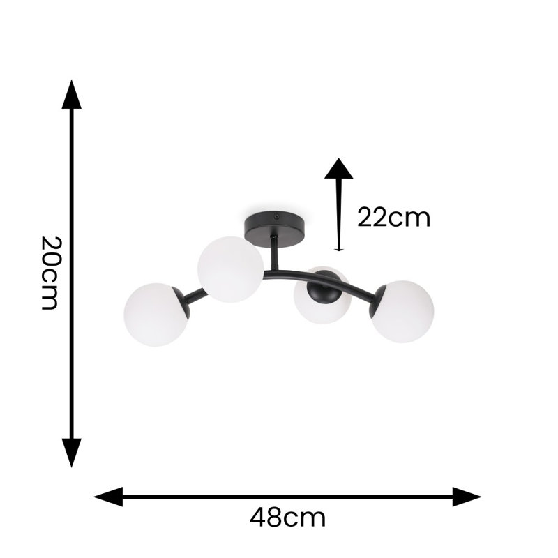 Adael Glass Semi Flush Mount, Black, No