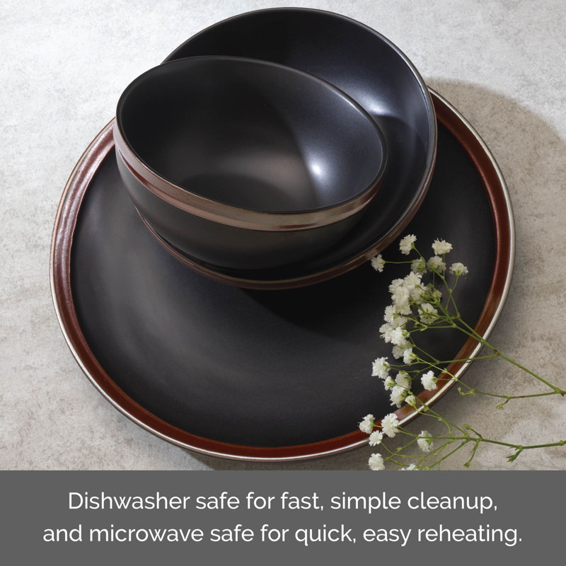 Miller 12-Piece Stoneware Dinnerware Set, Service for 4, Black