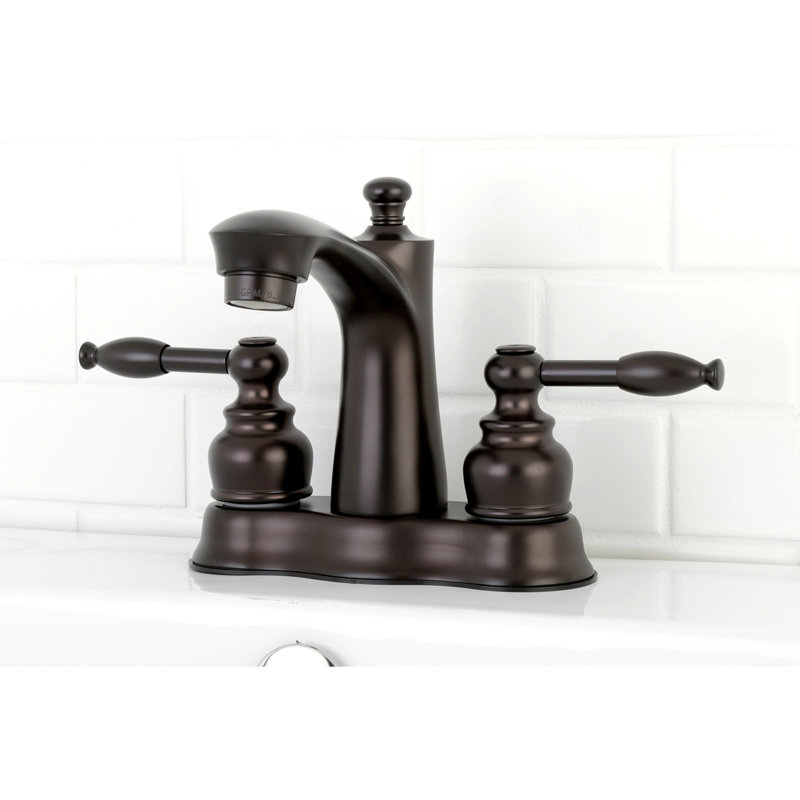 Kingston Brass Knight Two-Handle 3-Hole Deck Mount 4" Centerset Bathroom Faucet with Plastic Pop-Up, Oil Rubbed Bronze