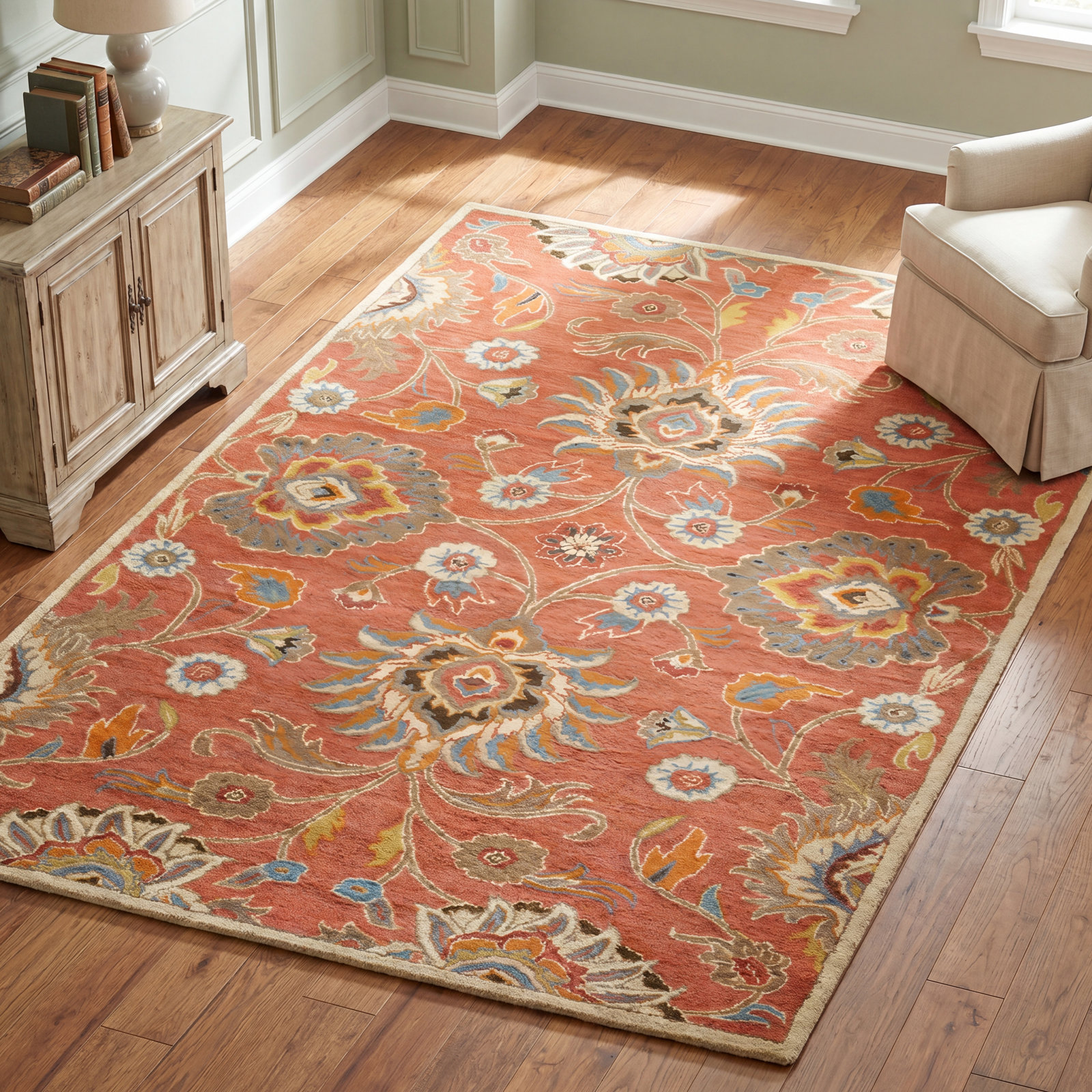 Arden Burnt Orange Hand-Tufted Wool Floral Rug, Rectangle 12' x 15'