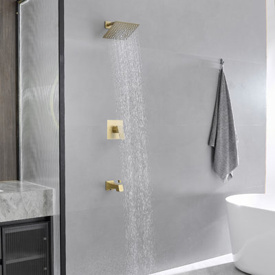 Single-Handle 2-Spray Rainfall  Shower Faucet 2.5 GPM With High Pressure Tub Spout In Brushed Gold (Valve Included)