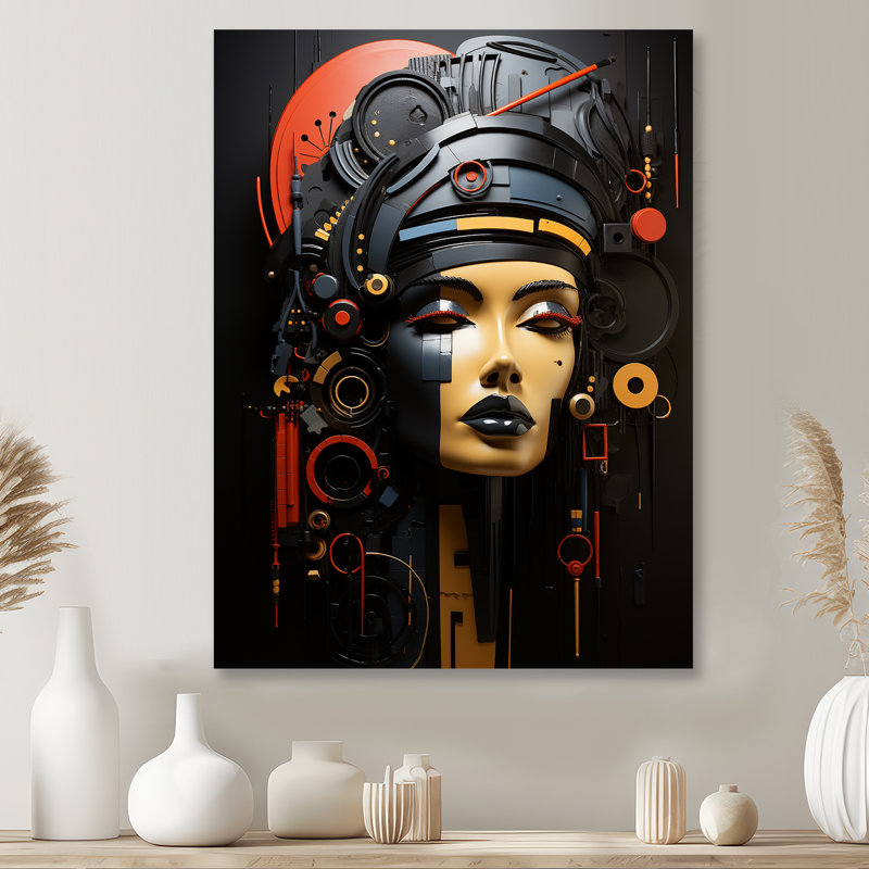 Portrait moderne géométrique de la beauté sub-saharienne II - art mural africain, salon, Métal métal