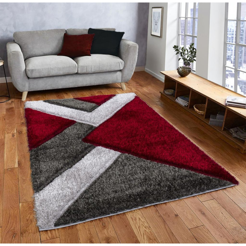 Woodcreek Shaggy Red/Grey Rug, Rectangle 80 x 150cm