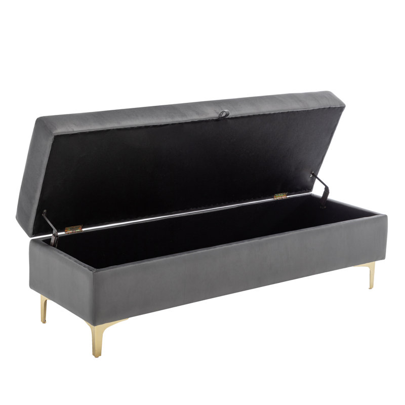 Mercer41 Issam Velvet Storage Bench with Gold Metal Legs, Dark Gray