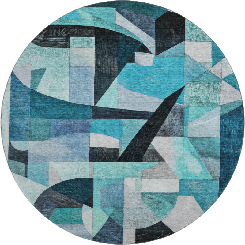 Tapis abstrait lavable à la machine de qualité supérieure AMF1757, Rond 8 pi