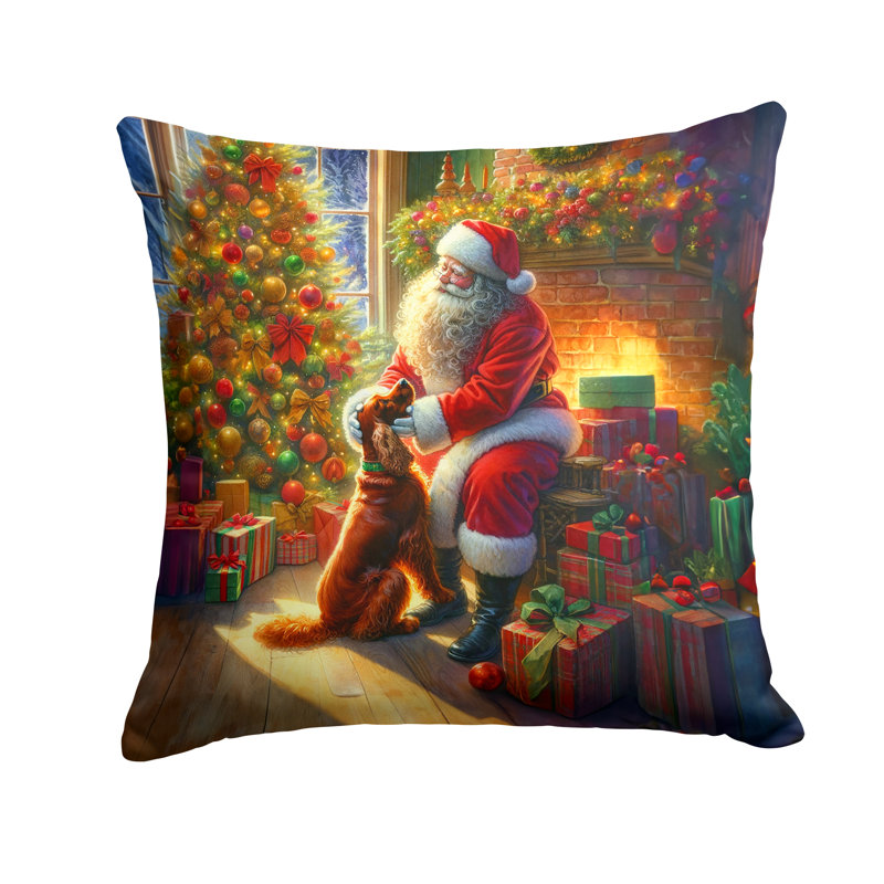 Irish Setter and Santa Claus Throw Pillow, 14"H x 14"W