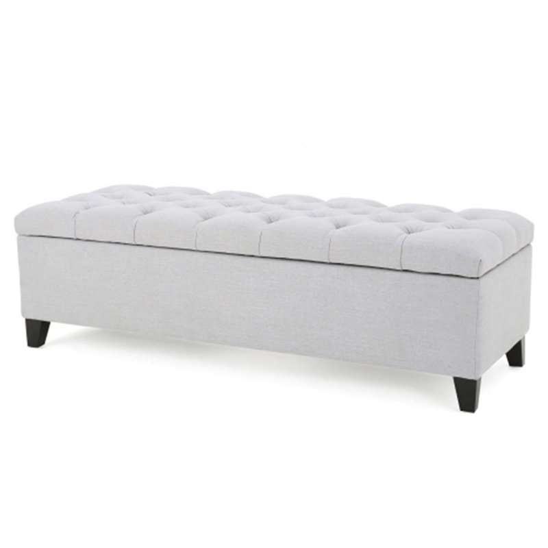 Contemporary Tufted Storage Ottoman With Diamond Stitching,  For Extra Seating And Organized Living Spaces., Light Gray
