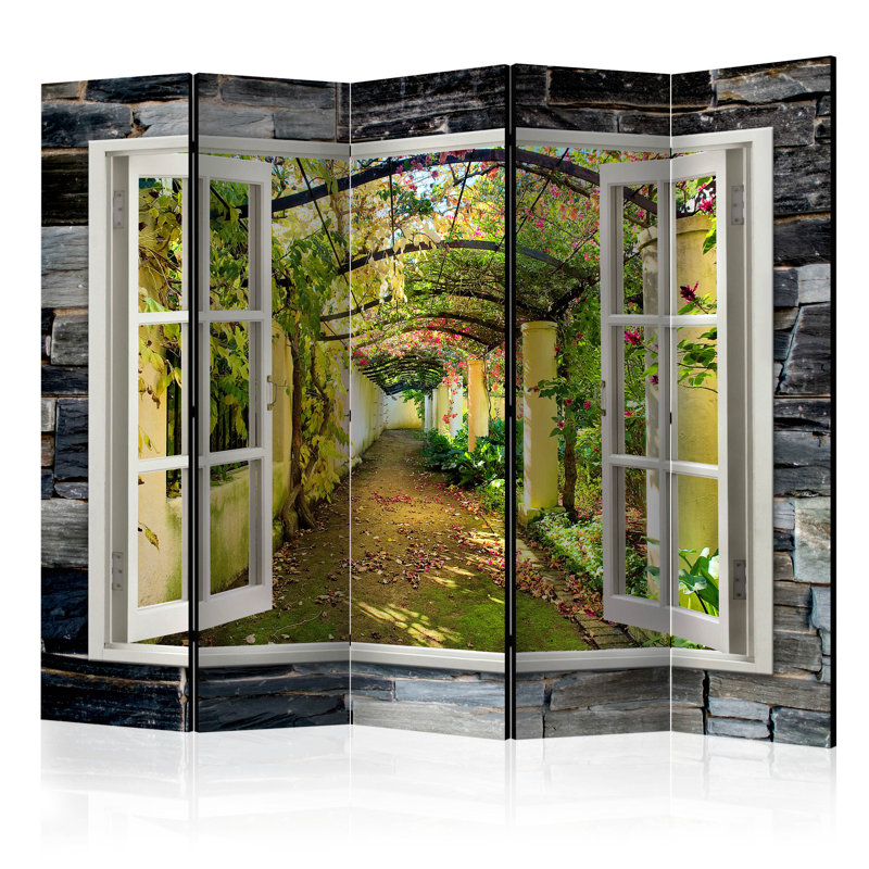 225cm W x 172cm H 5 - Panel Solid Wood Folding Room Divider