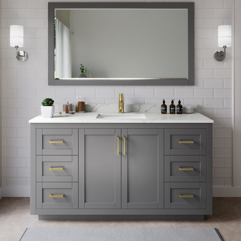 Miranda 66" Freestanding Single Bathroom Vanity with Quartz Top, Giotto Quartz, Dark Gray, Brushed Gold