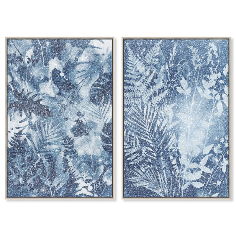 Blue Folliage Set Set by Oliver Gal, 11"H x 16"W, Silver Floater Frame