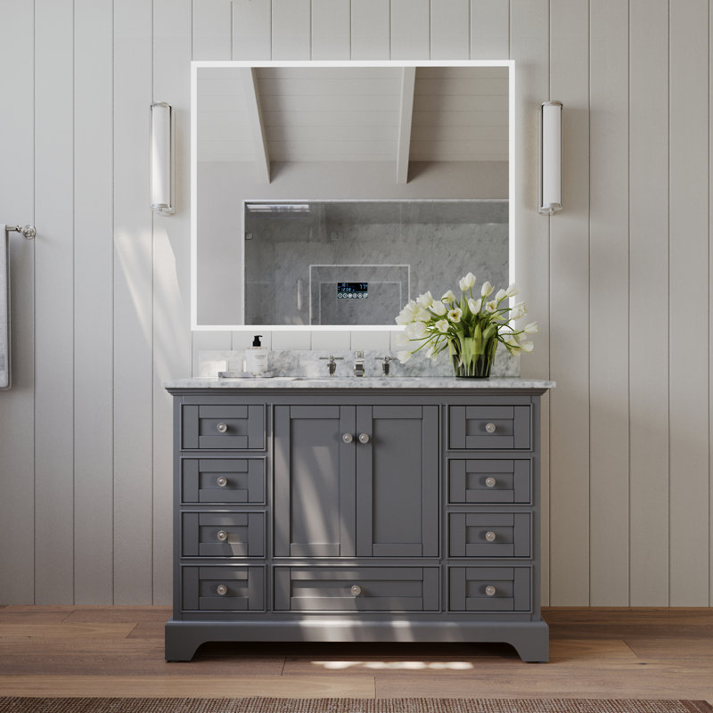Ensemble de meuble-lavabo simple 48 po Varna, Gris saphir / nickel brossé, Marbre blanc de Carrare