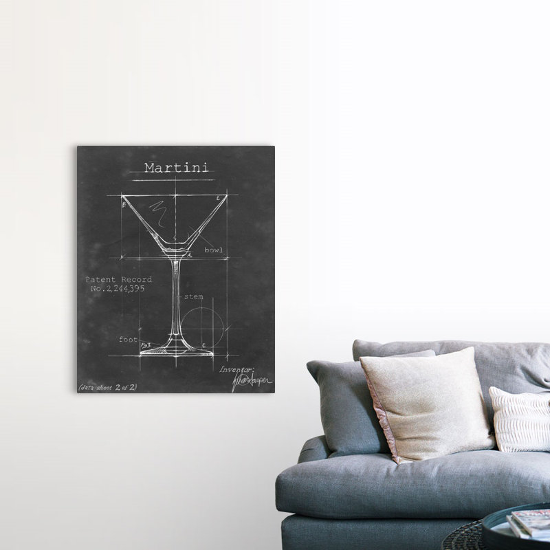 Barware Blueprint V - Reproduction d'art graphique sur toile, H 45 po x l 36 po x P 1,25 po, Toile tendue