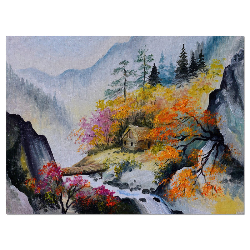 " House In The Mountains Landscape ", 30" H x 40" W