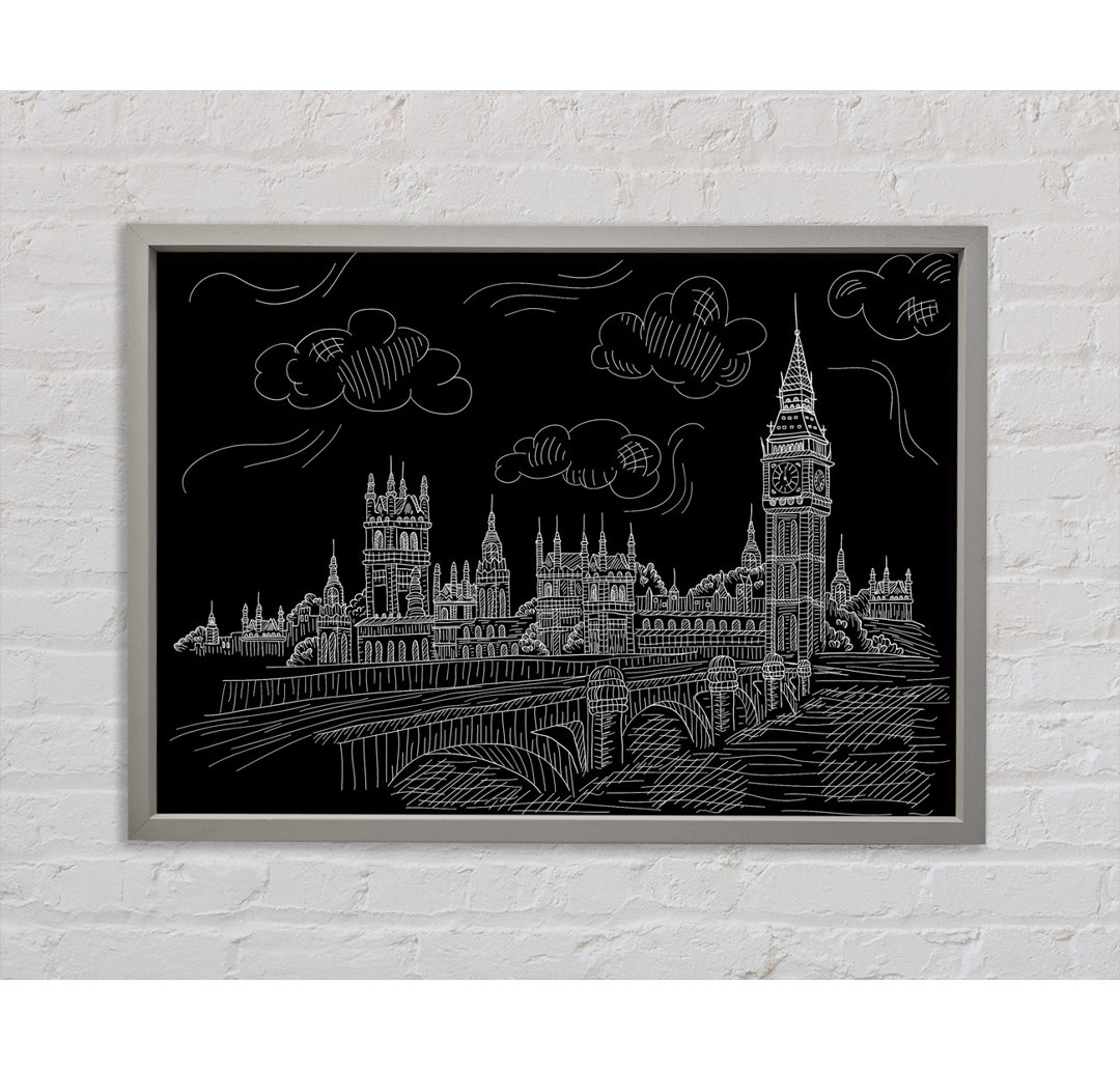 Houses Of Parliament And Big Ben Outline - Einzelbildrahmen Kunstdrucke auf Leinwand