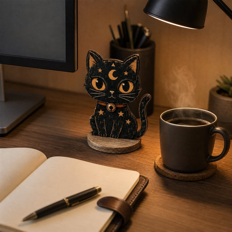 Figurine en bois noir pour chat