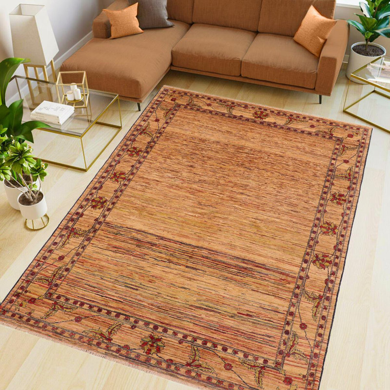 Tapis oriental orange en laine noué à la main 8 pi 6 po x 9 pi 10 po Evansville