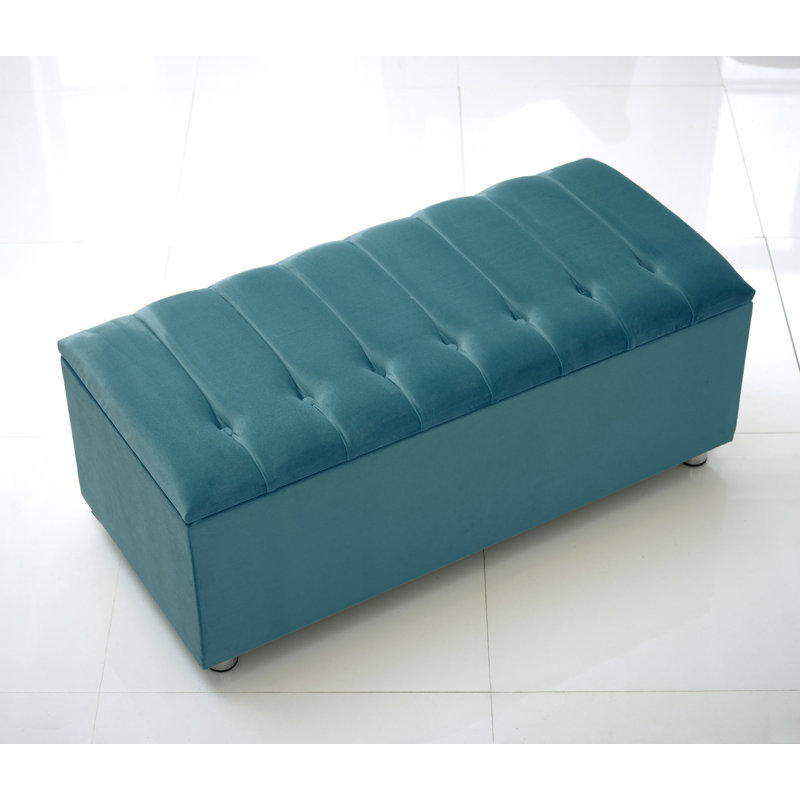 Carter-Johnson 105cm Wide Velvet Tufted Rectangle Solid Colour Ottoman with Storage, Mallard