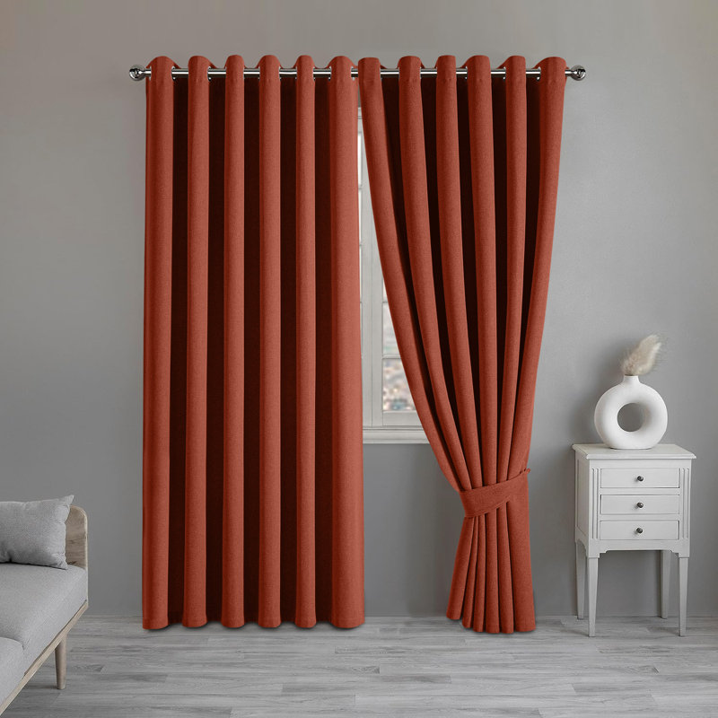 Luxurious A28 Linen Blackout Eyelet Curtains (Set of 2), Rust, 117cm Width x 137cm Drop