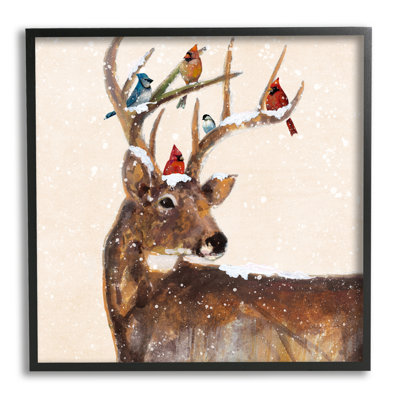 " Cardinals Perched Snowy Antlers " by Ruane Manning Painting Print