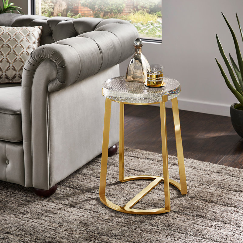 Degolier Cast Glass Top End Table, Brass