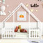 Wood House-Shaped Floor Bed with Fence, Guardrails-134319859-134319858