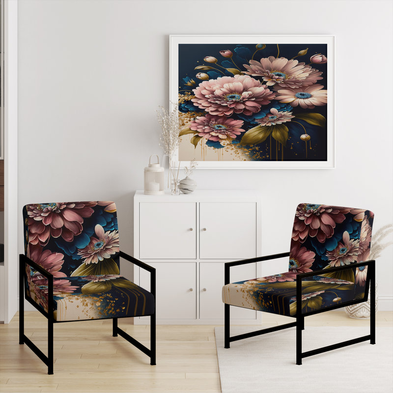 Daisy Bunch I bourgogne et bleu - fauteuil de ferme rembourré, fauteuil décoratif floral Daisy, Noir, noir, noir, noir