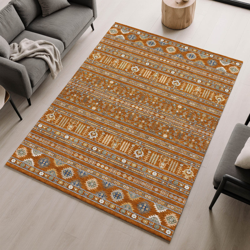 Premium Machine Washable Mayfield AMF2244 Navajo Rug, Paprika, 9' x 12'