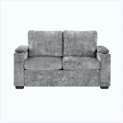 56.7" Pull-Out Sleeper Sofa Loveseat with Full Size Mattress, 2 Cup Holders & Arm Storage, Grey