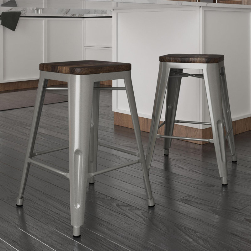 Counter Stool with Metal Frame, Counter Stool (24" Seat Height), Sliver