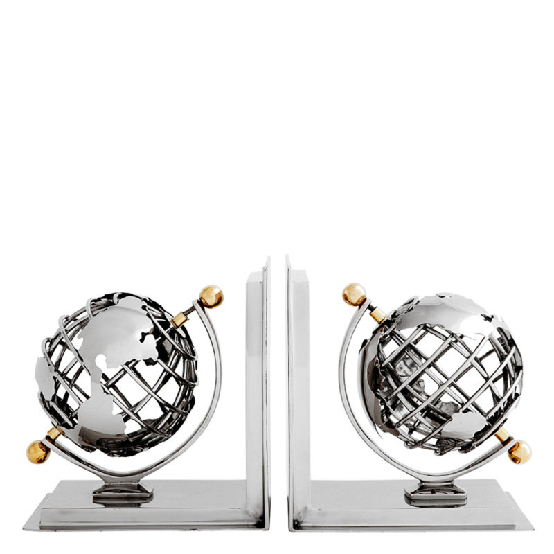 Globe Non-Skid Bookends, Silver