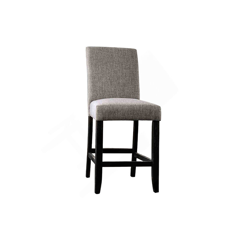Chaise de salle à manger à hauteur de comptoir et dossier rembourrés en tissu de style rustique gris clair 2 pièces