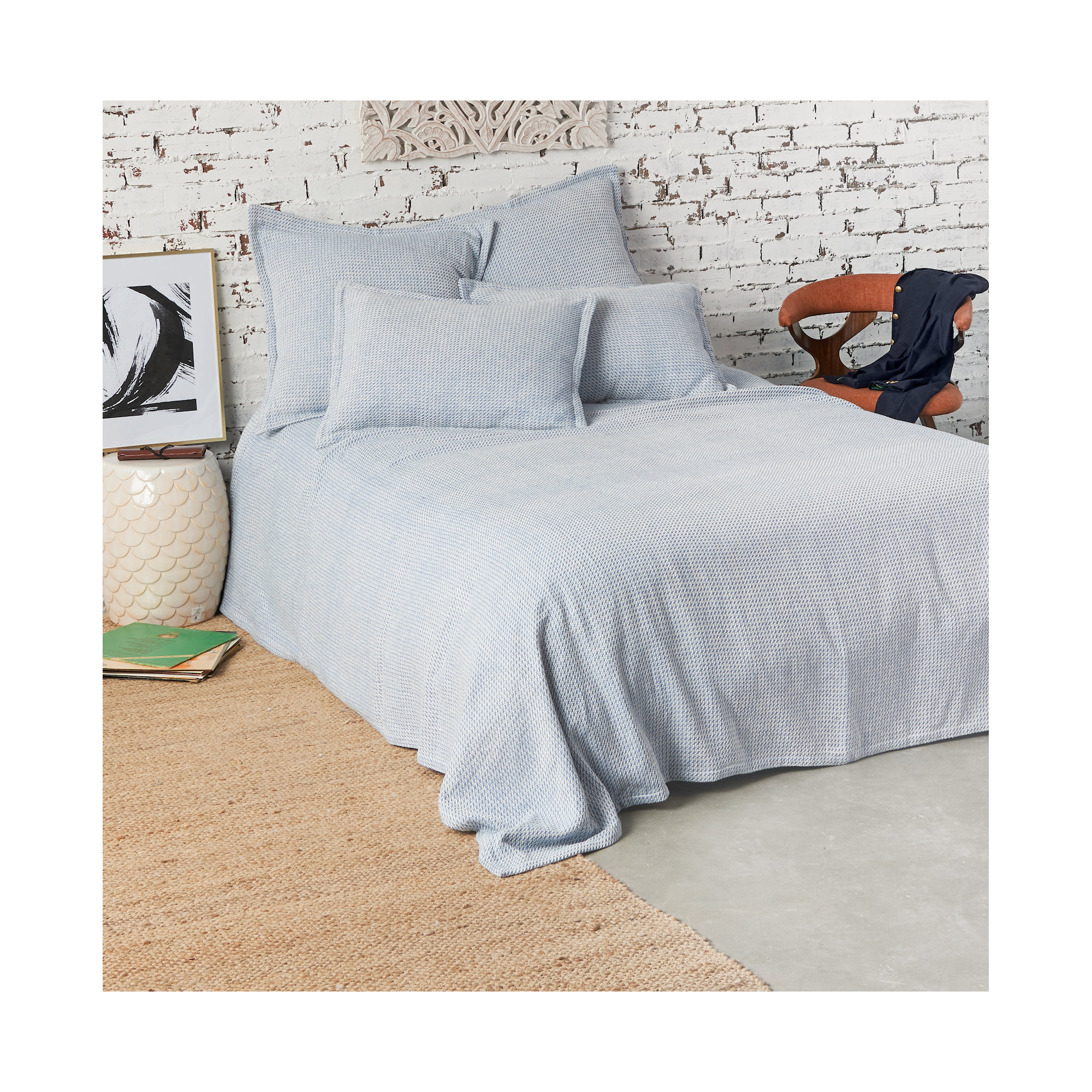 Freja Cotton Hand Woven Throw Blanket, Full/Queen, Santorini