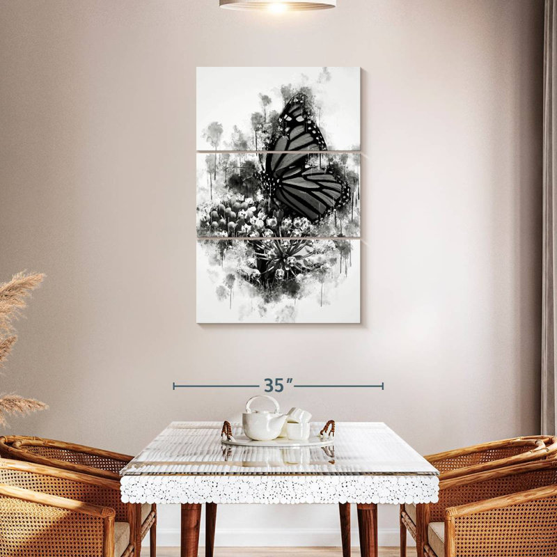 Monarch Butterfly Black And White, 45" H x 28" W