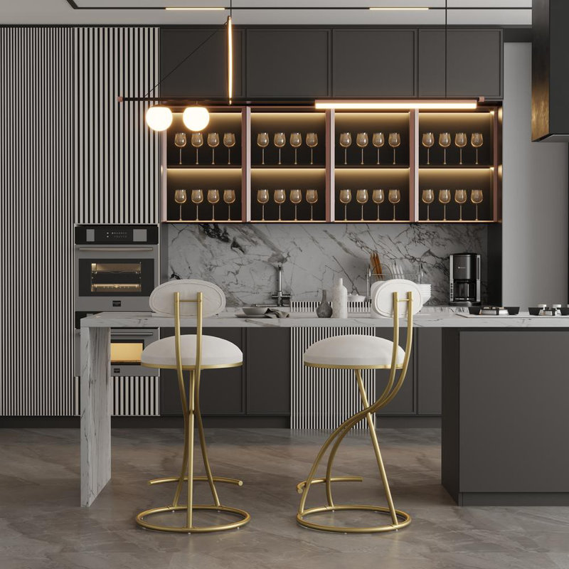 2-Piece Bar Stools (Gold, Creamy White)