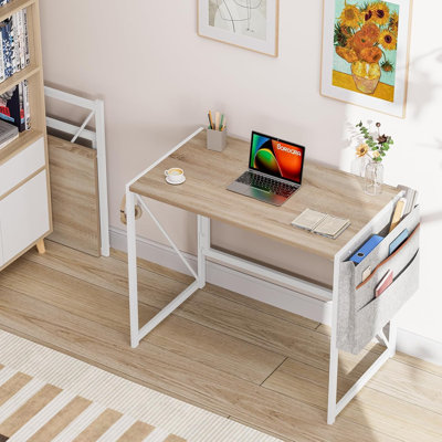 Bureau d'ordinateur pliant pour les petits espaces, bureau personnel de 47 pouces avec pochette de rangement et crochet, table d'écriture pliable