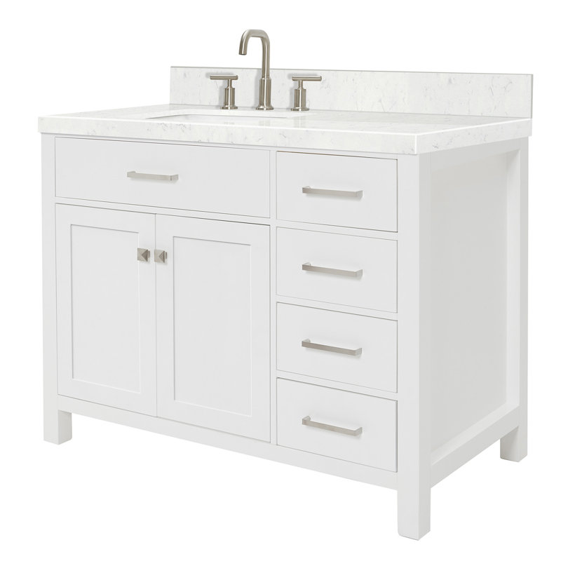 Macnair Single Sink Bathroom Vanity with Carrara White Quartz, 42" , White, Rectangle