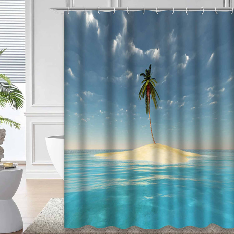 Île, océan, palmier, plage, bleu, noix de coco, vert, Hawaï, avec 12 crochets, L 72 po x l 84 po